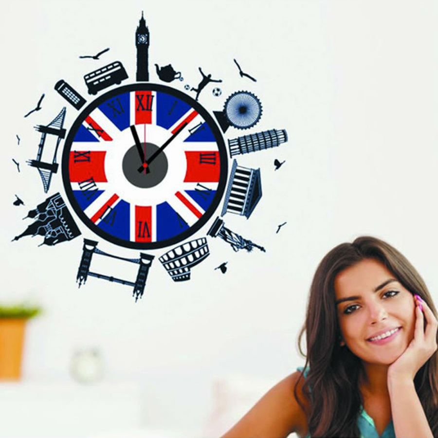 Đồng hồ kèm decal du lịch thế giới 
