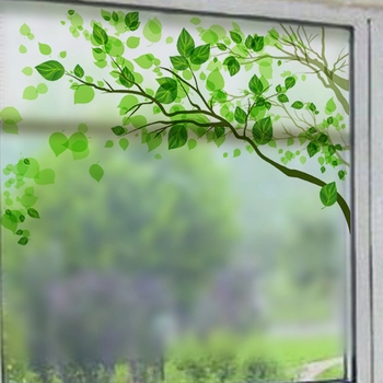 Glas-Aufkleber mit grünem Baumzweig 2