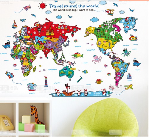Trang trí phòng học Decal bản đồ thế giới cho bé Sáng tạo không giới hạn
