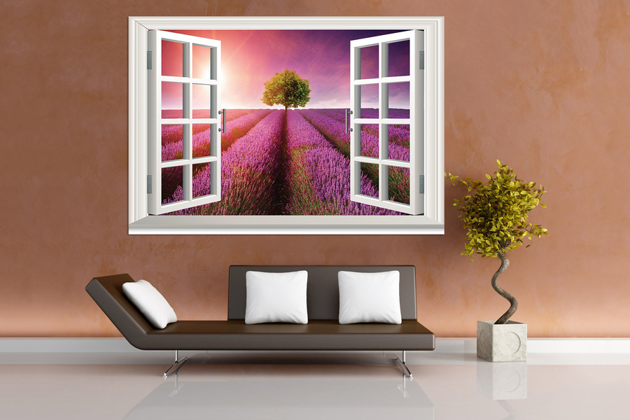 Tranh dán tường cửa sổ lavender