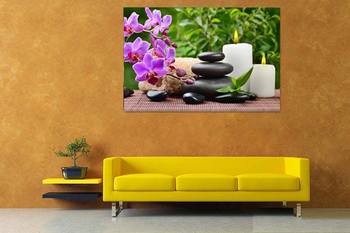 Tranh Đồng Hồ Spa 1 Tấm hoa phong lan tím và nến nghệ thuật