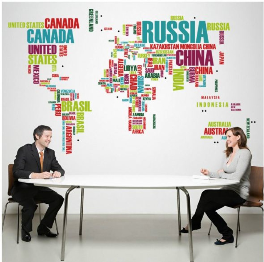 Decal Bản đồ tên các nước đủ màu size to