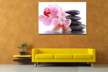 Wandmalereien mit rosa Orchideen am Felsen