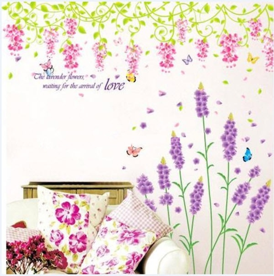 Decal dán tường Combo Giàn ti gôn nhỏ   hoa lavender 2