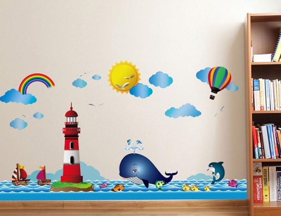 Decal dán tường cá heo xanh nhỏ 2