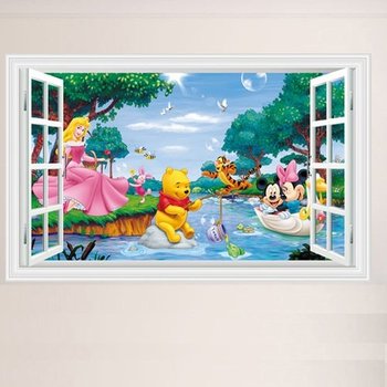 Decal dán tường cửa sổ công chúa và gấu Pooh