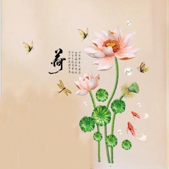 Decal dán tường đầm sen hồng 9