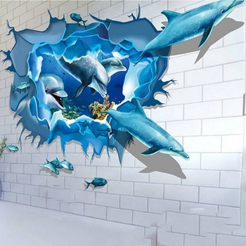 Decal 3D dán tường Cá heo