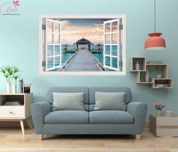 Tranh cửa sổ hoàng hôn trên biển