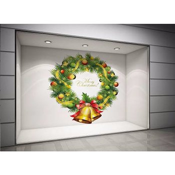Decal dán tường Vòng nguyệt quế quả chuông Noel size lớn 60x60 (nền trắng đục)