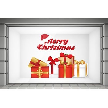 Decal dán tường Merry Christmas và hộp quà đỏ 50x70cm