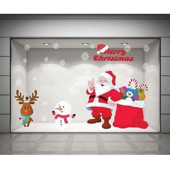 Decal dán tường Ông già Noel và quà giáng sinh (nền trắng đục)