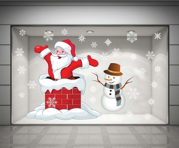 Decal dán tường Ông già Noel và người tuyết 02 (nền trắng đục)