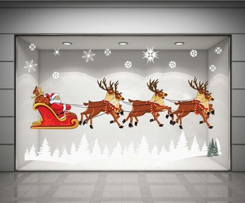 Decal dán tường Ông già Noel và đàn tuần lộc 02 (nền trắng đục)