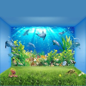 Tranh Dán Tường Phong Cảnh Biển Cá Heo Xanh 3D
