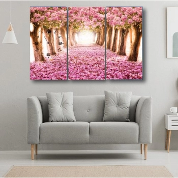 Pfirsichblüten Straßenuhr Gemälde 2 3 Tafeln 40x25x3