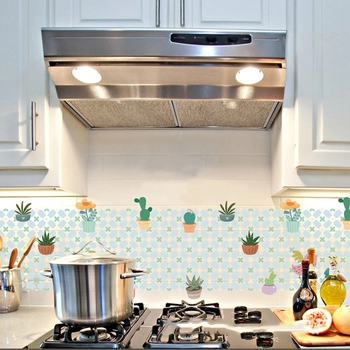 Decal dán bếp các chậu cây xương rồng