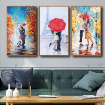 Tranh Nghệ Thuật Trừu Tượng Nụ Hôn Dưới Mưa