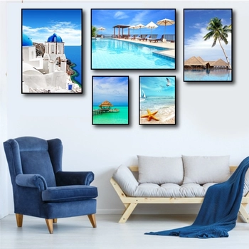 Blaue Strand-Landschaftswandmalerei