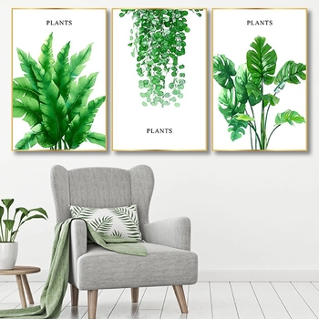 Wandmalerei-Set mit 3 frischen grünen Blättern (HG)