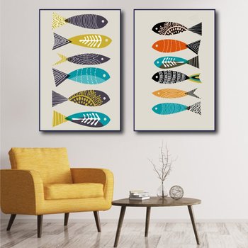 Abstrakte Kunst, die 12 bunte Fische malt