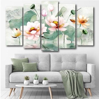 Set aus Wandmalereien mit rosa Lotuskleidern
