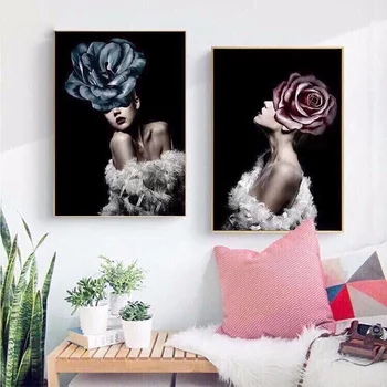 Tranh treo tường nghệ thuật cô gái và hoa hồng
