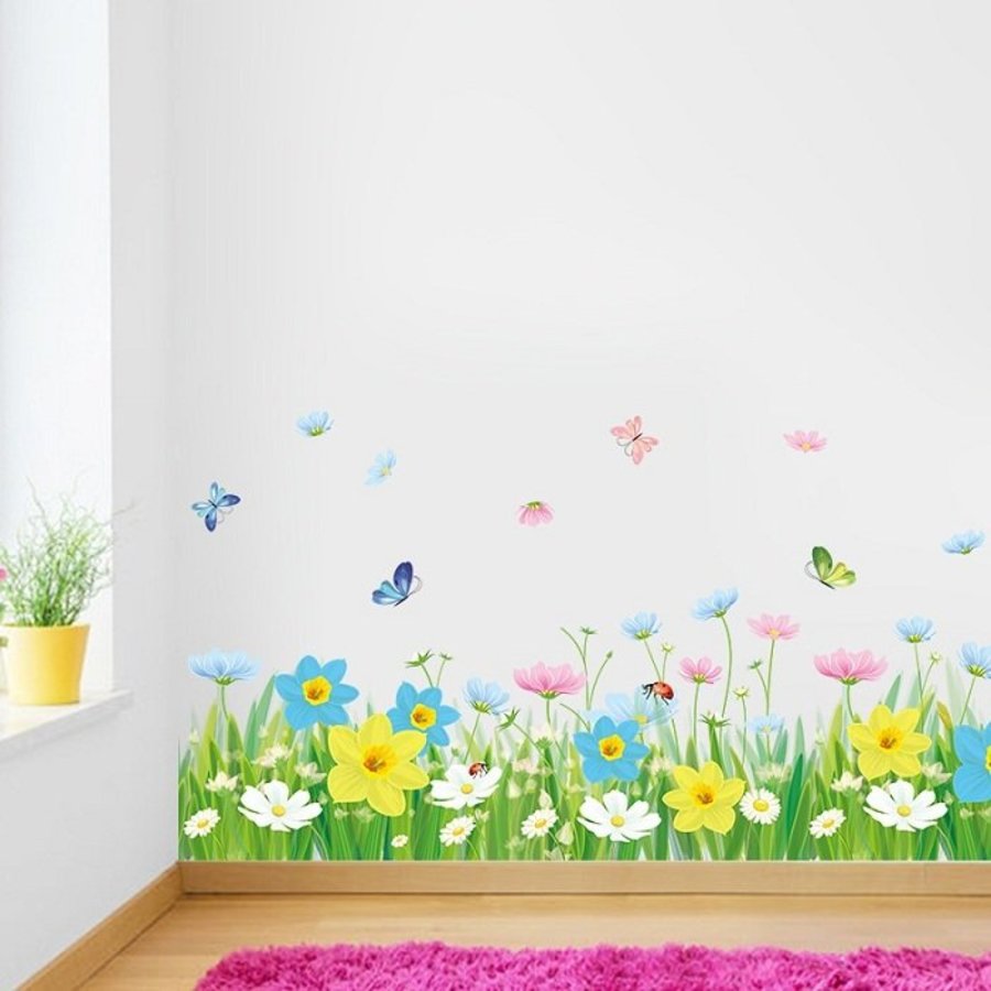 Decal dán chân tường bướm và hoa 3