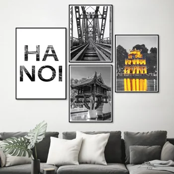Tranh treo tường phố cổ Hà Nội xưa đen trắng
