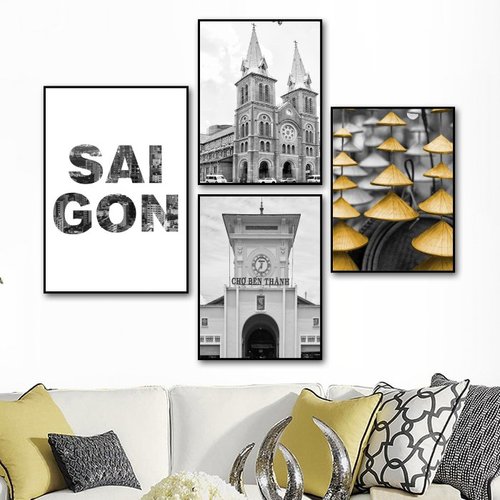 Tranh treo tường nghệ thuật Sài Gòn trắng và đen