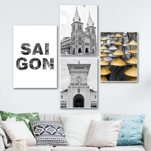Tranh treo tường nghệ thuật Sài Gòn trắng và đen