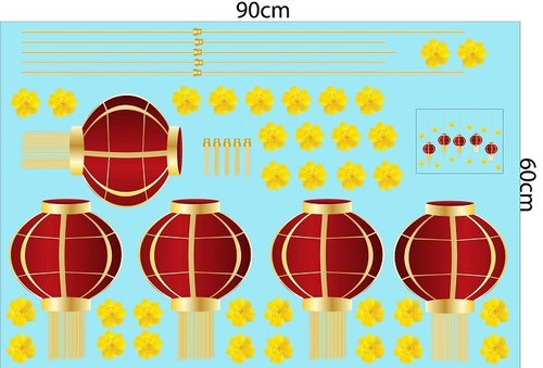 Combo decal trang trí tết lân vàng đón xuân