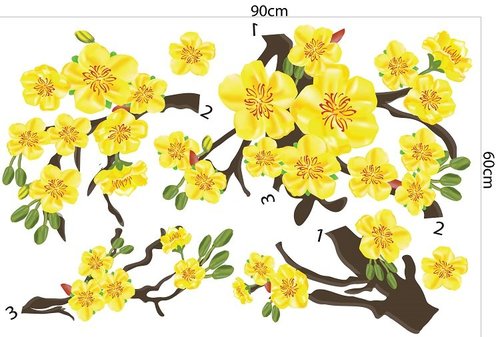Combo Decal Trang Trí Tết Bính Ngọ 2026 Mai Đào Khoe Sắc
