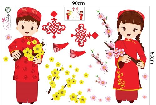 Combo Decal Trang Trí Cửa Kính Ngày Tết Bé Chúc Xuân Bính Ngọ 2026