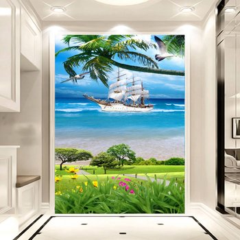 Tranh dán tường bãi biển xanh