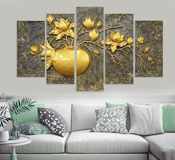 Tranh dán tường 3D chậu hoa vàng may mắn (S)