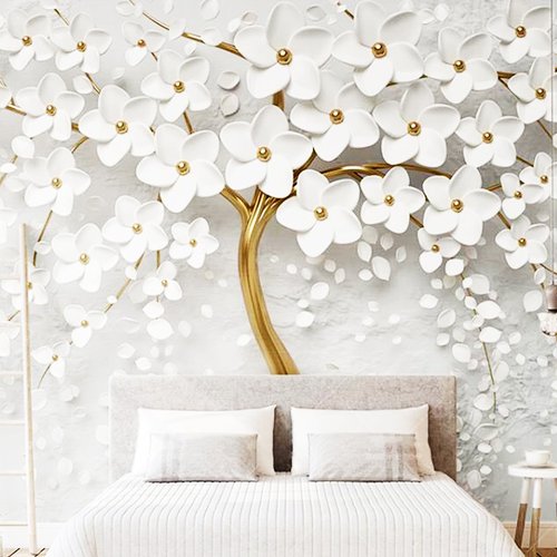 Tranh dán tường hoa trắng nhụy vàng