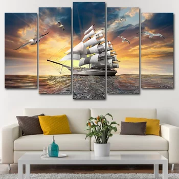 Malerei von Booten und dem Meer mit sanften Winden 6
