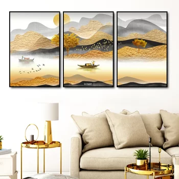 Bức tranh tường nghệ thuật dòng sông mùa thu