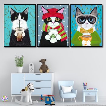 Wandmalerei von drei Winterkatzen