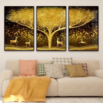Wandmalerei mit goldenen Hirschen und einem prächtigen goldenen Baum