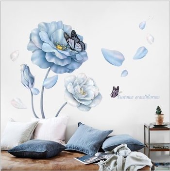 Decal dán tường hoa xanh và bướm
