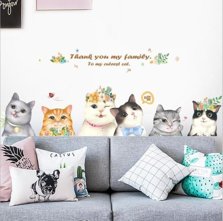 Decal dán tường gia đình mèo