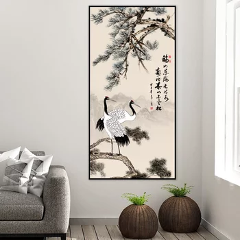 Tranh màu nước hạc và hạc