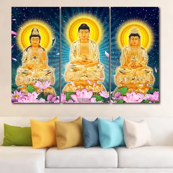 Tranh Tam thế Phật ngồi đài sen 1