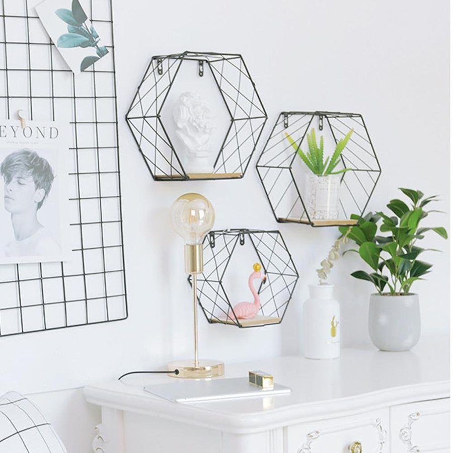 Kệ Gỗ Khung Sắt Trang Trí Hình Lục Giác 5