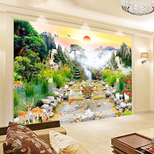 Xịn sò, tranh dán tường 3d phong cảnh thiên nhiên rừng cây xanh trang trí  sang chảnh