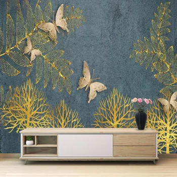 Tranh dán tường lá vàng và bướm