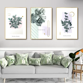 Set aus 3 Wandbildern mit grünen Blättern