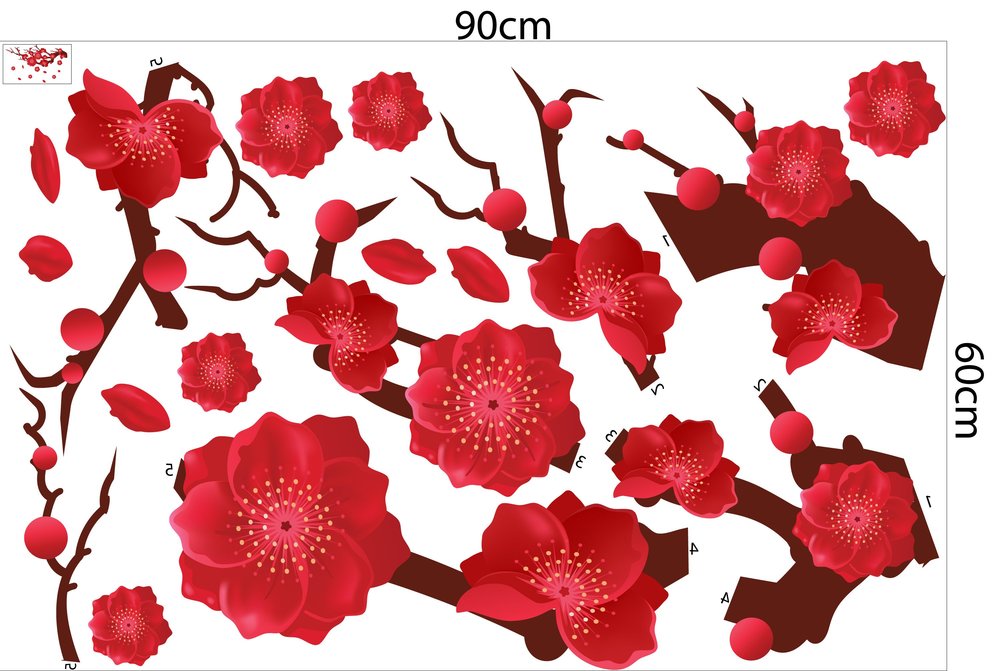 Combo Decal Trang Trí Tết Bính Ngọ 2026 Mai Đào Khoe Sắc